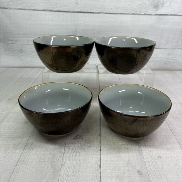 Food Network ANGELICA Blue Bronze Metallic Stoneware 6" Soup Cereal Bowls Set 4 - Picture 4 of 16